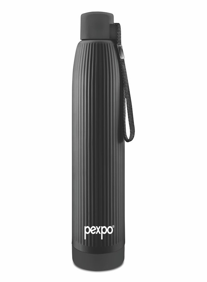 Pexpo Easy Grip 900 PU Insulated Water Bottle for Adult - 680ml | Wide Mouth Cap | Warm and Cold | Leakproof & BPA Free| Carry Loop | for School, Sports, Travel, Picnic, Yoga, Outdoor Sports - Black - Image 1